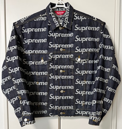 Supreme Jacquard Logos Denim Trucker Jacket "Indigo"