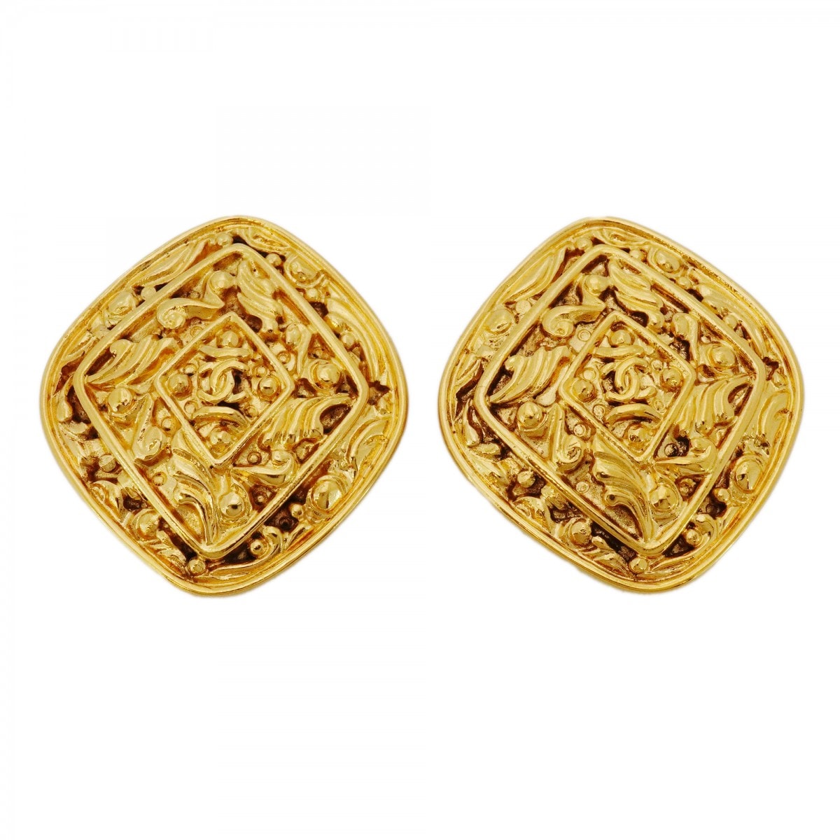 【6jdb0298-k】シャネル イヤリング ヴィンテージ ココマーク 菱形 GPメッキ ゴールド【中古】レディース