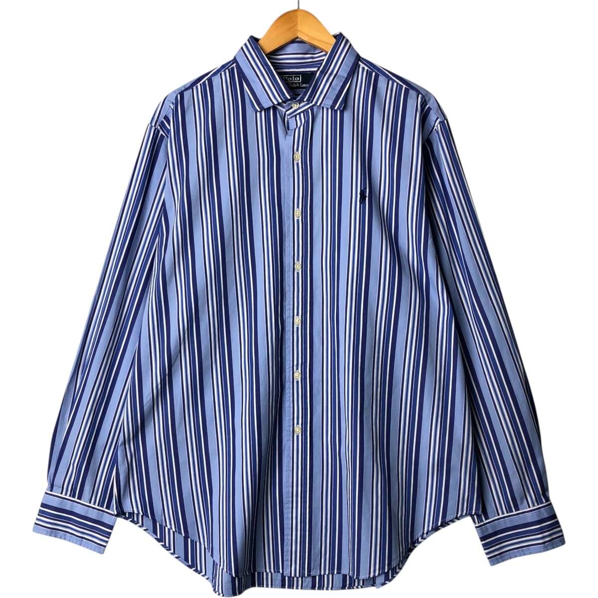 古着 ラルフローレン Ralph Lauren POLO by Ralph Lauren ワイドカラー 長袖 コットンストライプシャツ メンズXL相当/eaa575507
