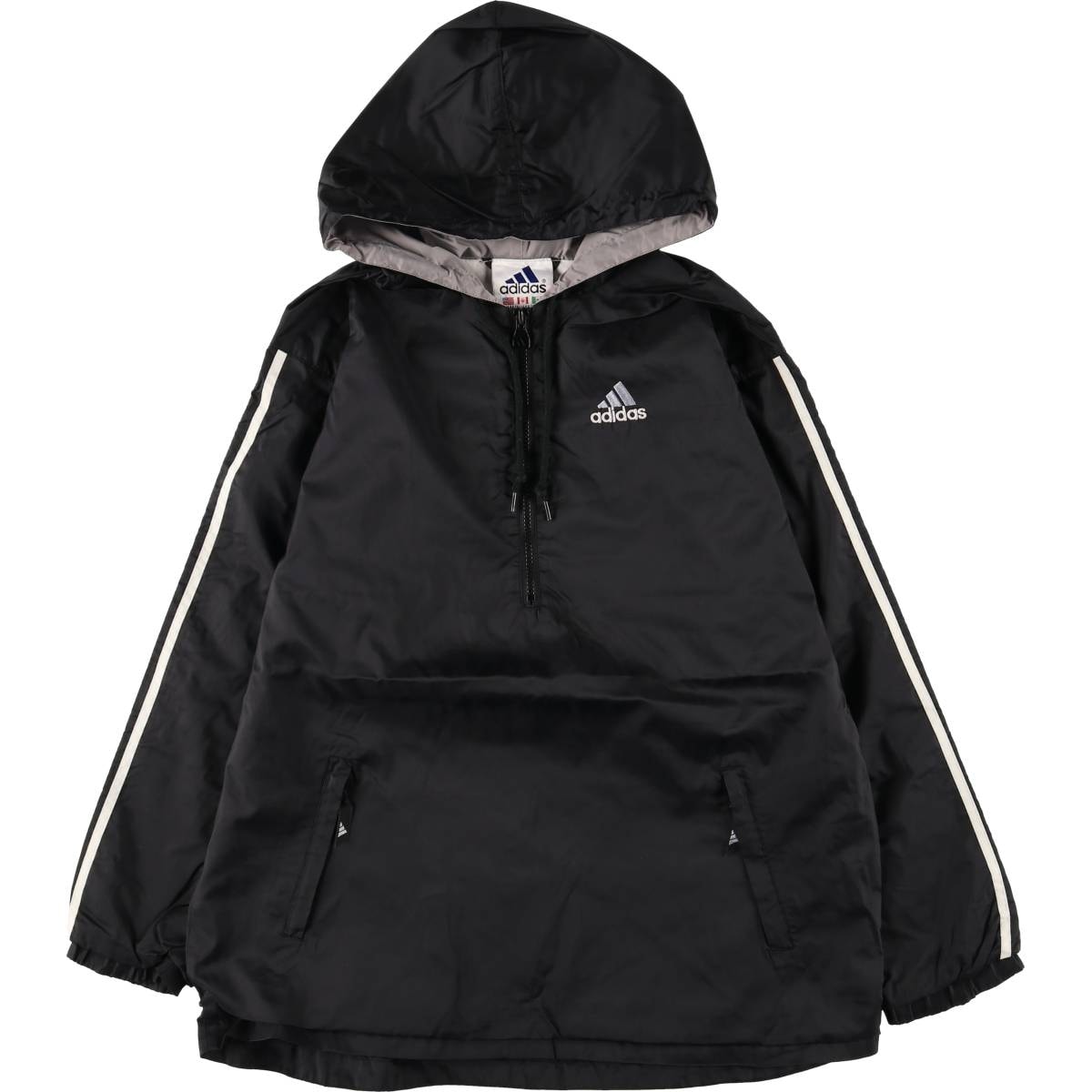 古着 90~00年代 アディダス adidas ハーフジップ フード付き バックロゴ ナイロンプルオーバー メンズXL相当/eaa597802