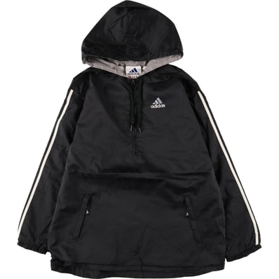 古着 90~00年代 アディダス adidas ハーフジップ フード付き バックロゴ ナイロンプルオーバー メンズXL相当/eaa597802