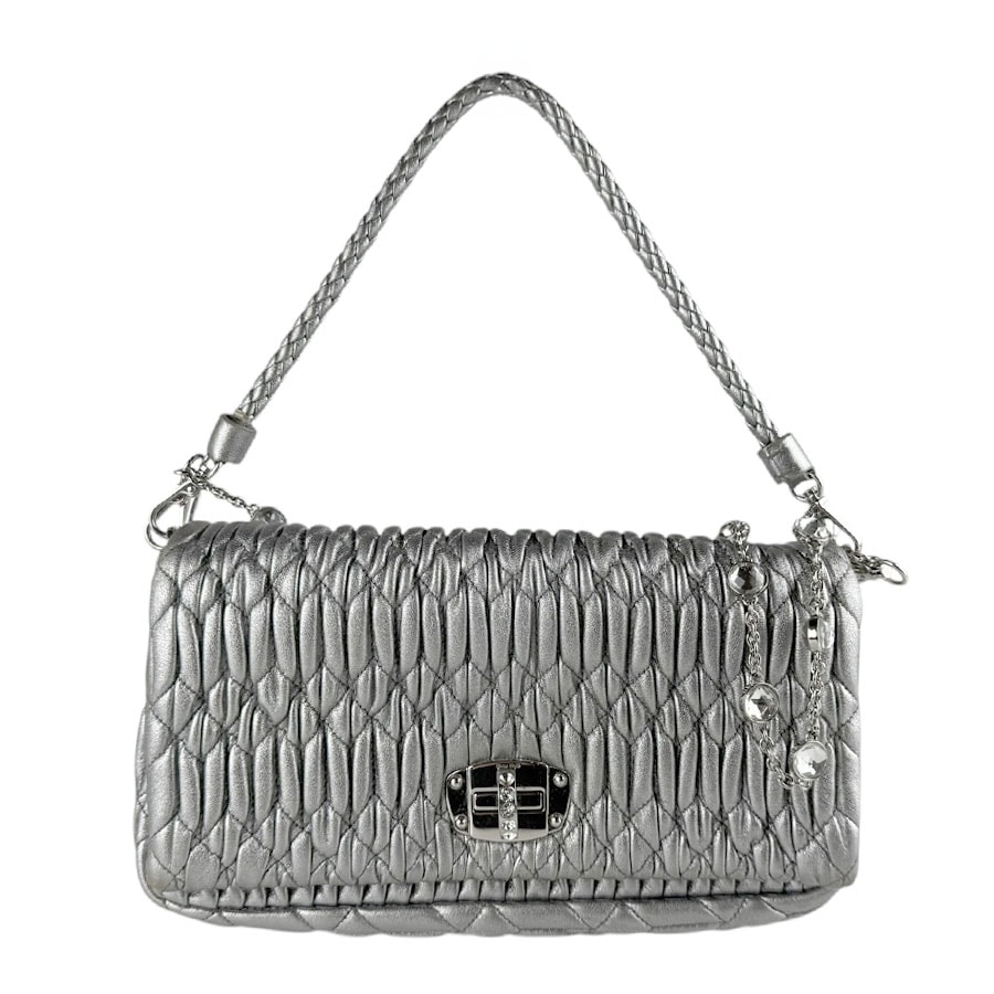 ミュウミュウ MIUMIU ハンドバッグ マテラッセ レザー シルバー レディース 5BD417【中古】 z9614