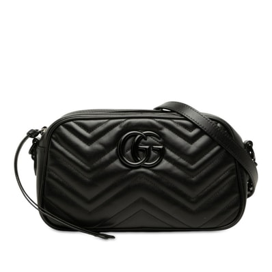 グッチ GGマーモント 斜め掛け チェーン ショルダーバッグ 447682 ブラック レザー レディース GUCCI 中古