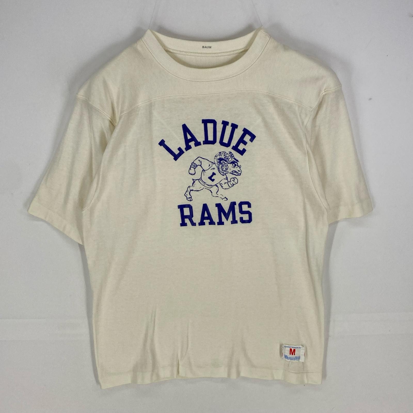 古着 70's/70年代 ヴィンテージ チャンピオン Champion USA製 半袖Tシャツ フットボールTシャツ M ホワイト系 プリント メンズ
