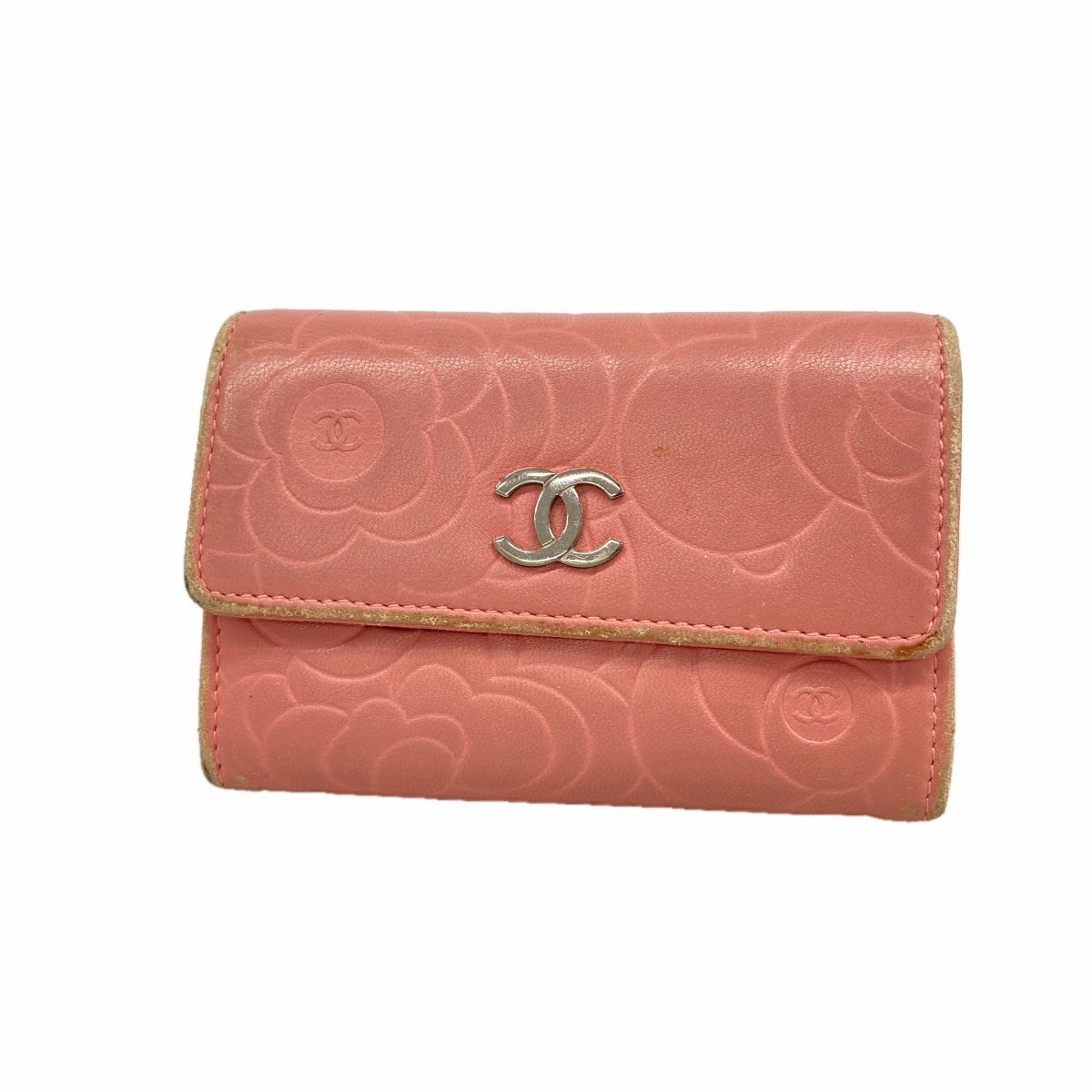 ★最終価格★SALE【6gc3159】シャネル カードケース カメリア ラムスキン ピンク シルバー金具【中古】レディース