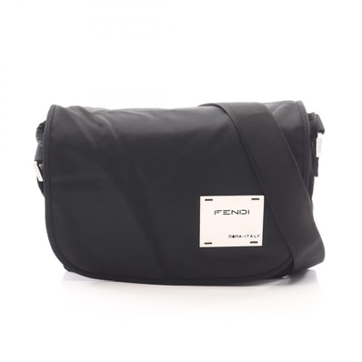 フェンディ FENDI ロゴプレート ショルダーバッグ バッグ ナイロン メンズ レディース ブラック系 【中古】