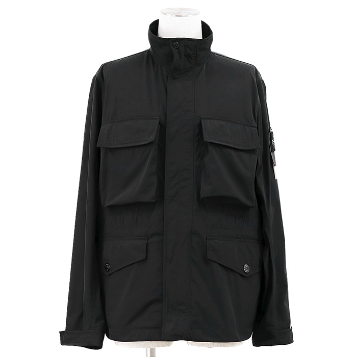 【未使用】STONE ISLAND ストーンアイランド ブルゾンジャケット マイクロツイル サイズ M メンズ ロゴ ボタン アームパッチ スタンドカラー ミリタリー アウター ブラック 黒 インドネシア製