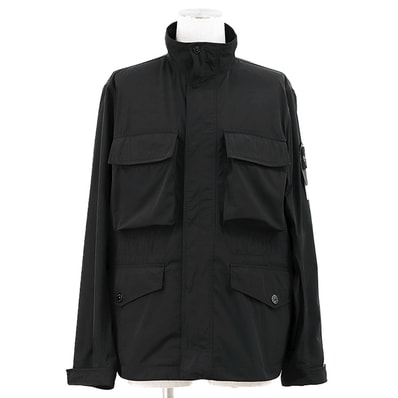 【未使用】STONE ISLAND ストーンアイランド ブルゾンジャケット マイクロツイル サイズ M メンズ ロゴ ボタン アームパッチ スタンドカラー ミリタリー アウター ブラック 黒 インドネシア製