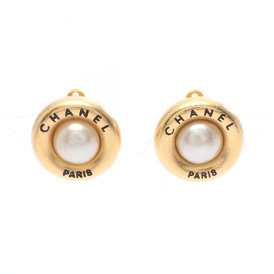 シャネル CHANEL ロゴ イヤリング ジュエリー GP(ゴールドメッキ) フェイクパール レディース ゴールド系 / ホワイト系 【中古】