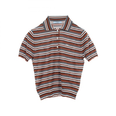 プラダ PRADA ボーダー半袖 ポロシャツ 衣料品 トップス コットン シルク レディース ブラウン系 / マルチカラー 【中古】