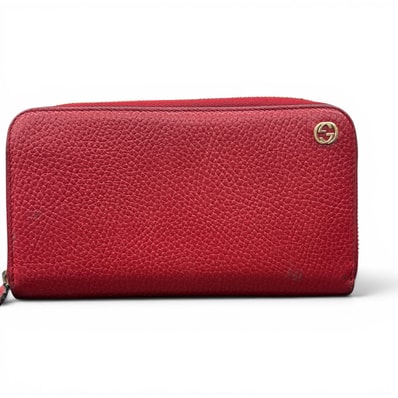 GUCCI グッチ インターロッキングG ラウンドファスナー 長財布 449347 レザー レッド ダブルG Bランク 中古 鑑定済 グッチ財布