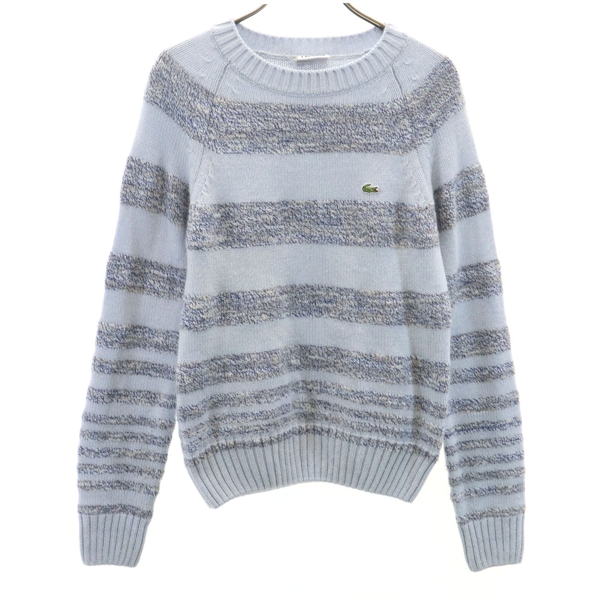 LACOSTE ラコステ ウールブレンド 日本製 ボーダー 長袖 セーター 42 ブルー系 ニット
