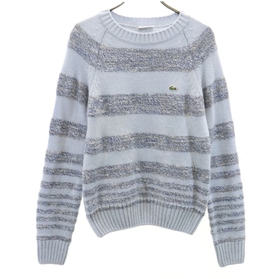 LACOSTE ラコステ ウールブレンド 日本製 ボーダー 長袖 セーター 42 ブルー系 ニット