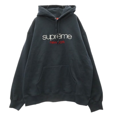 Supreme シュプリーム 26SS Classic Logo Shop Hooded Sweatshir クラシック ロゴ 刺繍 ショップ フーデッド スウェット プルオーバー パーカー フーディー ネイビー系 XL【極上美品】【中古】