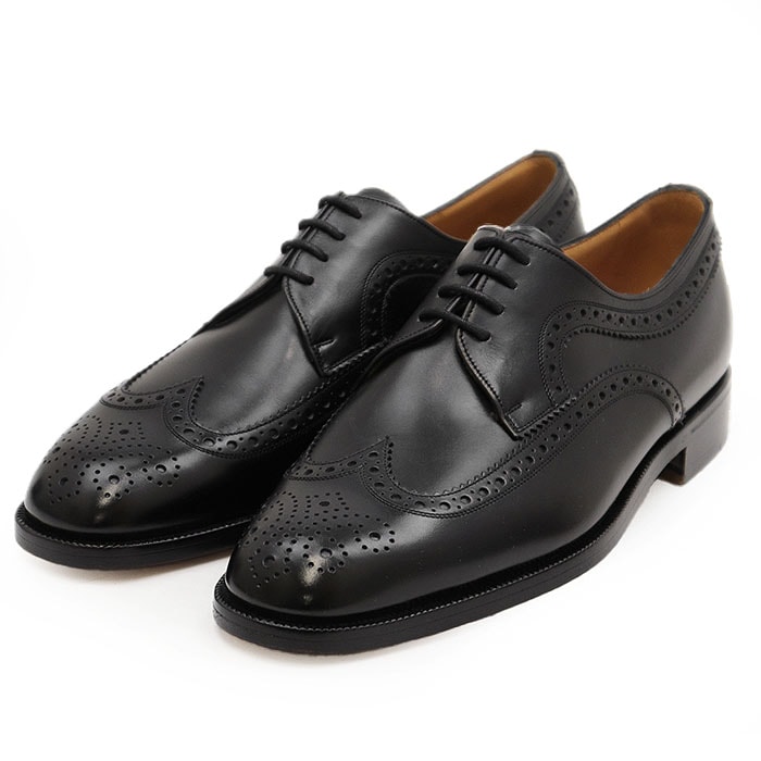 SALE【新品同様】BALLY バリー レザーシューズ ウィングチップ フルブローグ メダリオン ダービー 外羽根 レザーソール 靴 純正シューツリー付属 メンズ サイズ 6 1/2 E ブラック 黒 スイス製