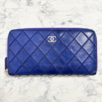 CHANEL シャネル ココ マトラッセ ワイルドステッチ 長財布 ブルー