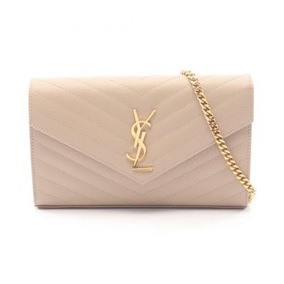 サンローランパリ SAINT LAURENT PARIS カサンドラ クラシック ショルダーバッグ バッグ レザー レディース ベージュ系 377828BOW012721 【新品】