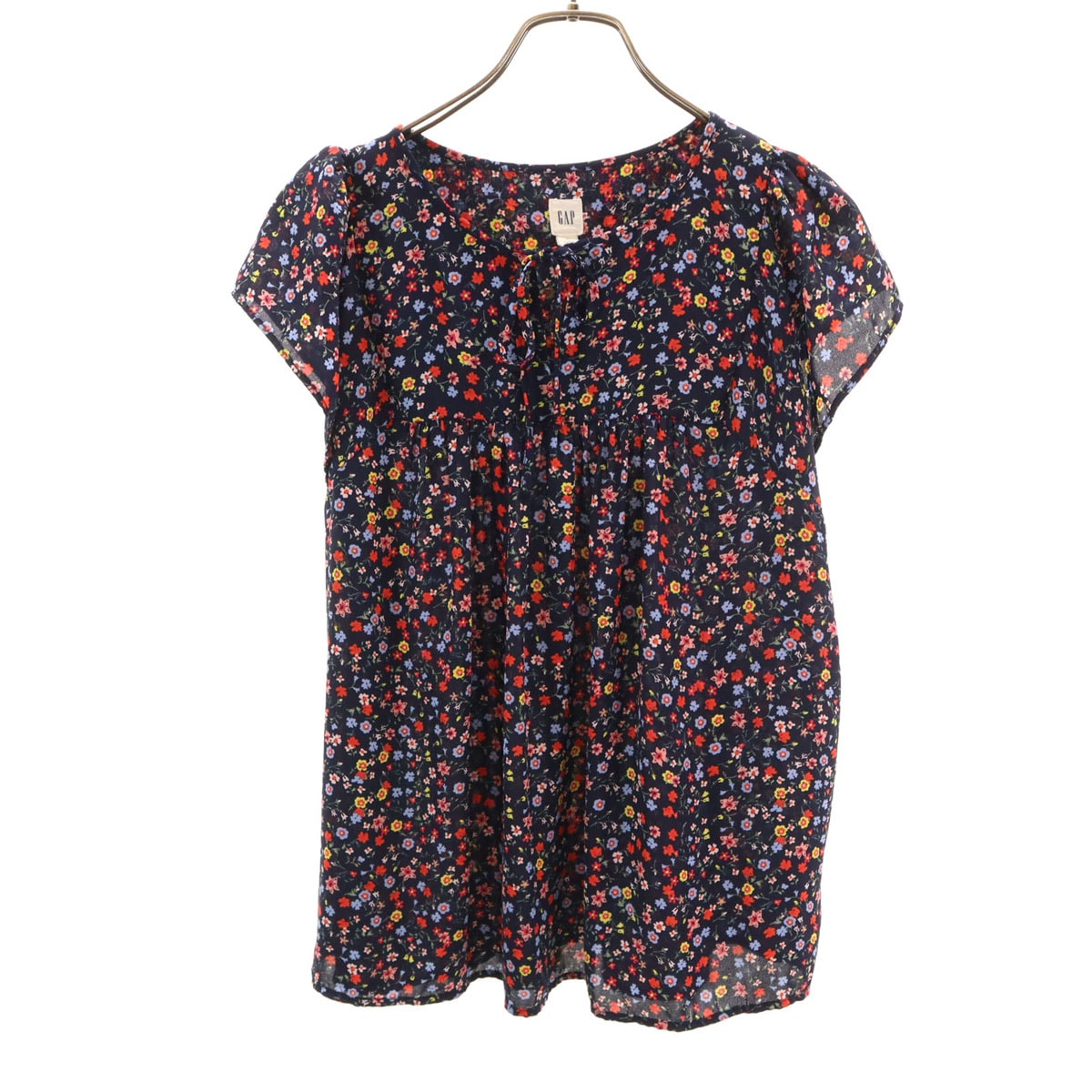 美品 GAP ギャップ 花柄 フレンチスリーブ ブラウス M ネイビー