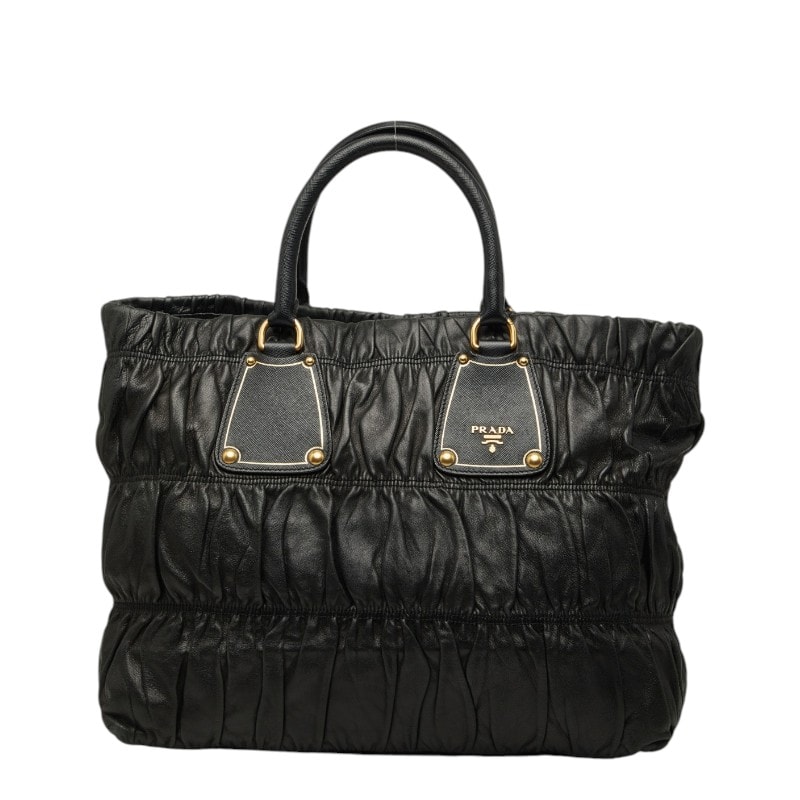 プラダ ゴーフル トートバッグ ブラック レザー サフィアーノレザー レディース PRADA 【中古】