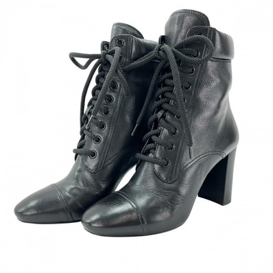 PRADA プラダ ブーツ ハイヒール レースアップ 37 1/2 レザー ブラック 黒 レディース 冬【中古品】