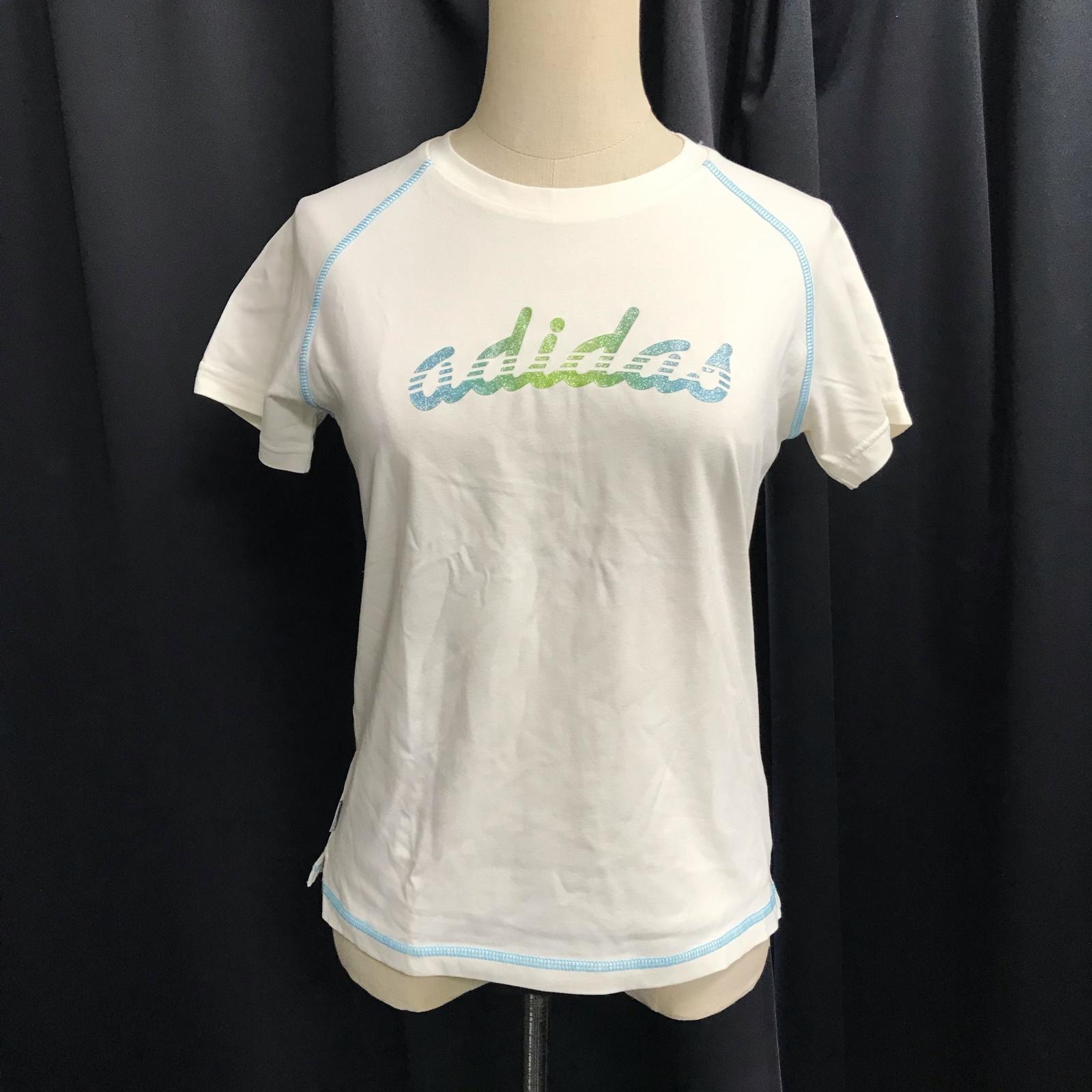 adidas/アディダス★半袖Tシャツ【レディースL/白/white/筆記体ロゴ】スポーツウェア/Tops/Shirt◆BJ160-f