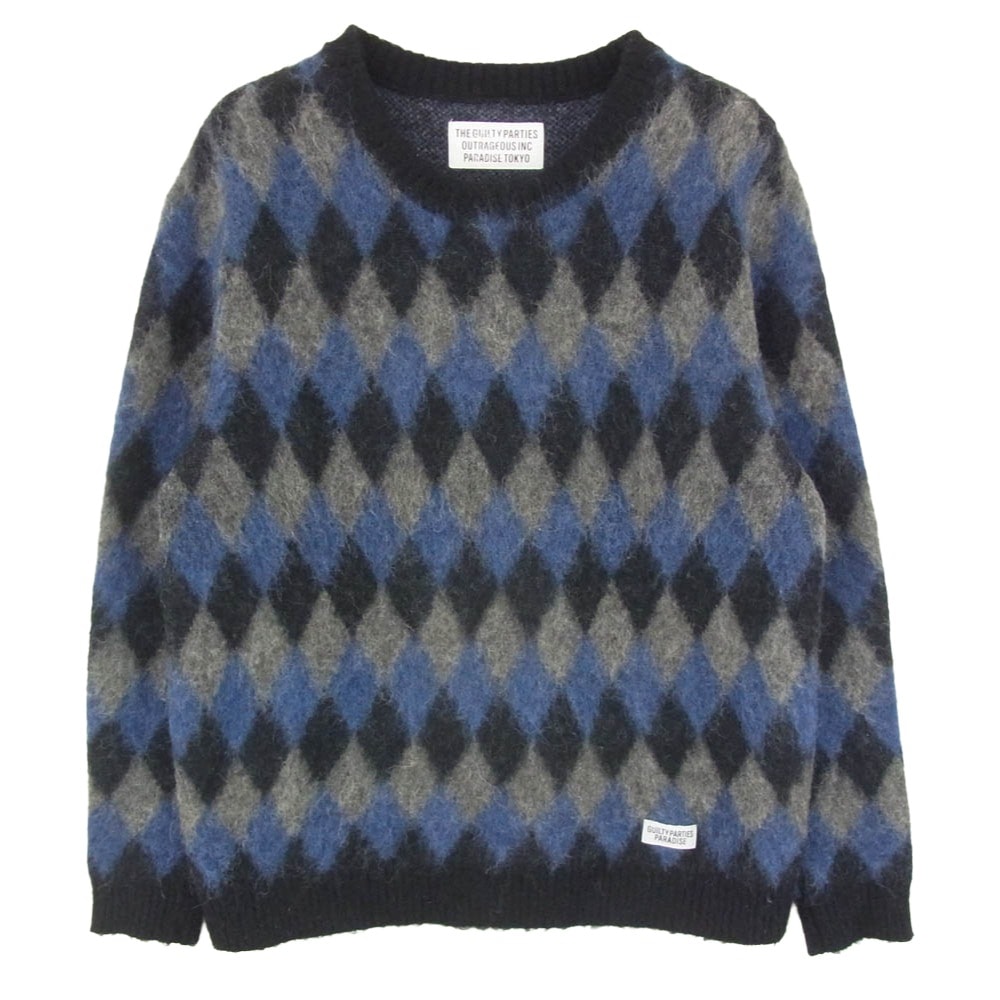 WACKO MARIA ワコマリア 16AW 16FW-WMK-KN15 「BABYALPACA DIAMOND CHECK SWEATER ベビーアルパカ ダイヤモンド チェック セーター ニット ブルー系 L【中古】