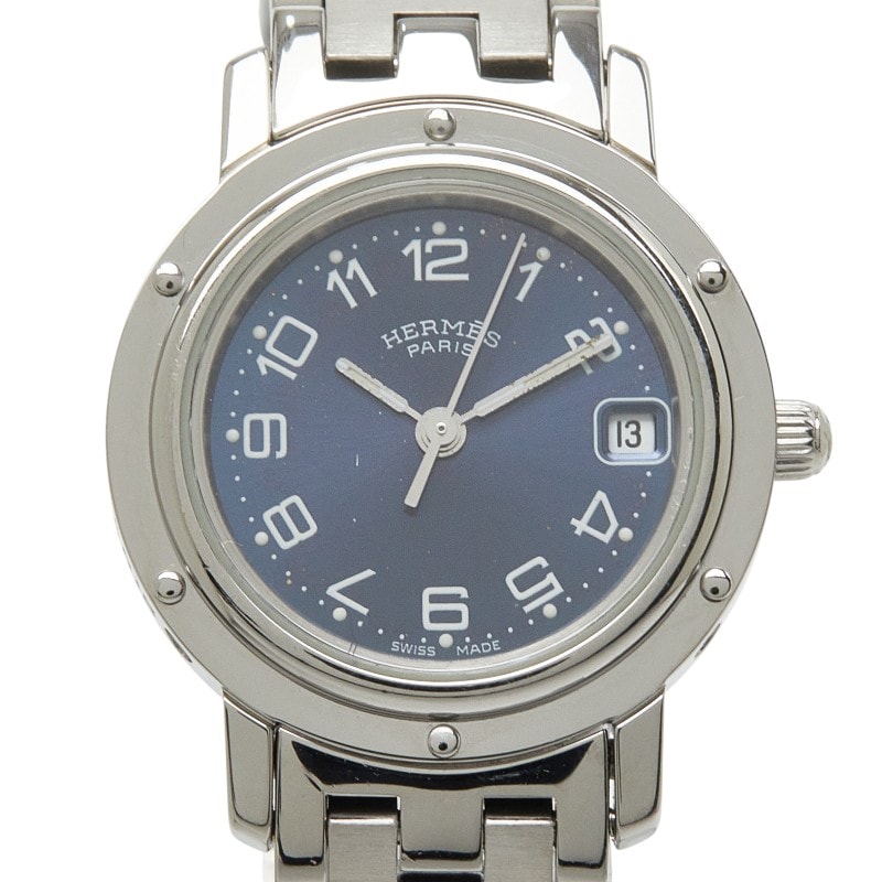 エルメス クリッパー 腕時計 CL4.210 クオーツ ネイビー文字盤 ステンレススチール レディース HERMES 【中古】