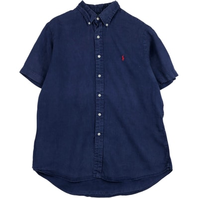 古着 ラルフローレン Ralph Lauren CUSTOM FIT 半袖 リネン ボタンダウンシャツ メンズL相当/eaa640007