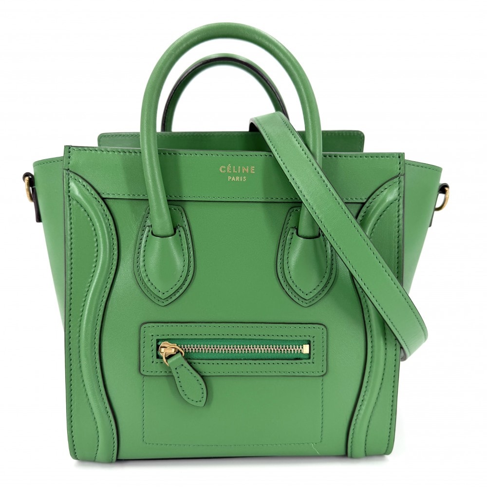 CELINE セリーヌ 2WAY ラゲージ ナノ ハンドバッグ ショルダーバッグ 肩掛け 斜め掛け レザー    グリーン 緑 ゴールド金具 レディース【中古品】