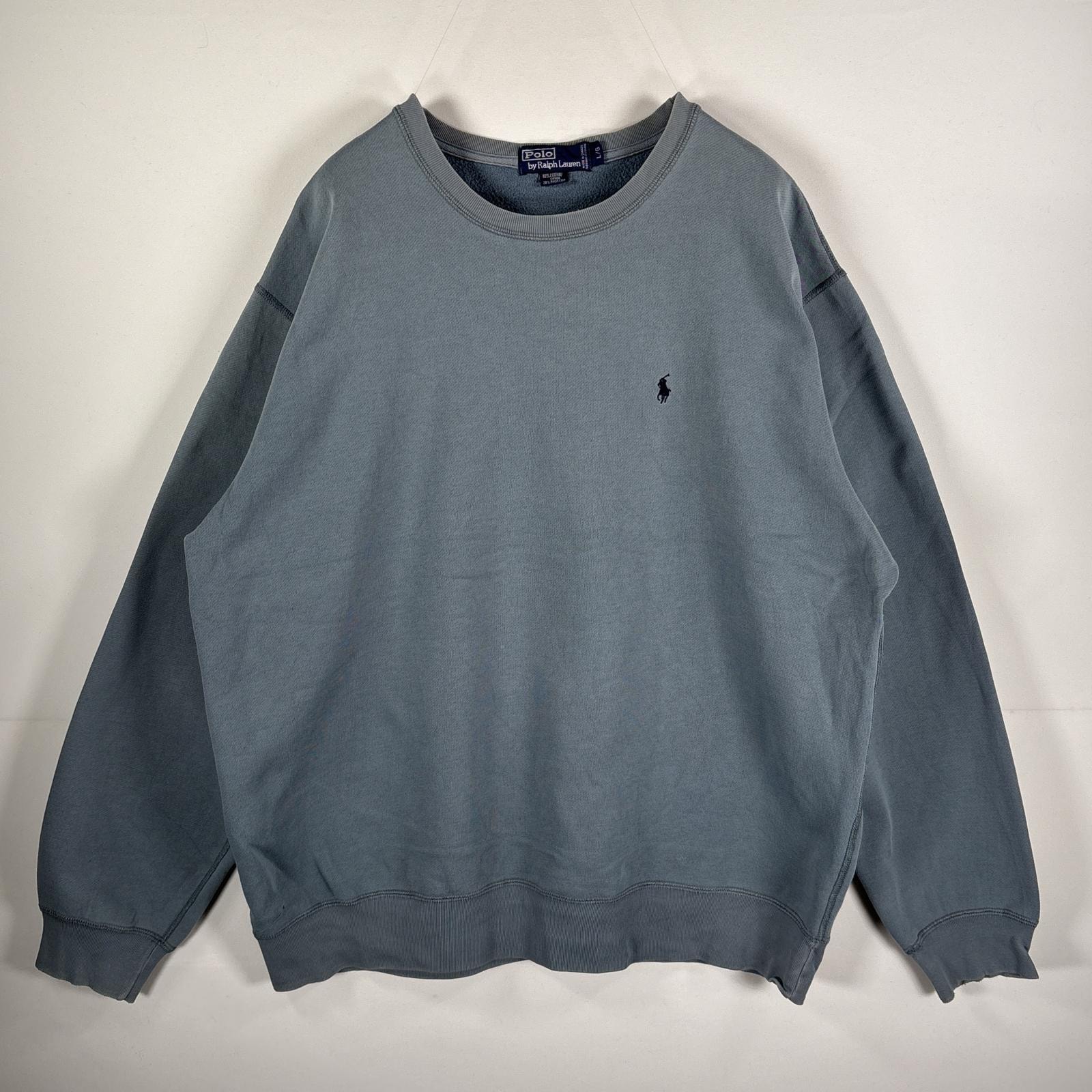 古着 ポロバイラルフローレン Polo by Ralph Lauren スウェット クルーネック ワンポイント刺繍ロゴ L  グレー 無地 メンズ