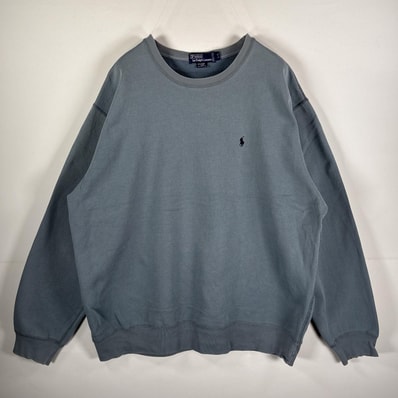 古着 ポロバイラルフローレン Polo by Ralph Lauren スウェット クルーネック ワンポイント刺繍ロゴ L グレー 無地 メンズ