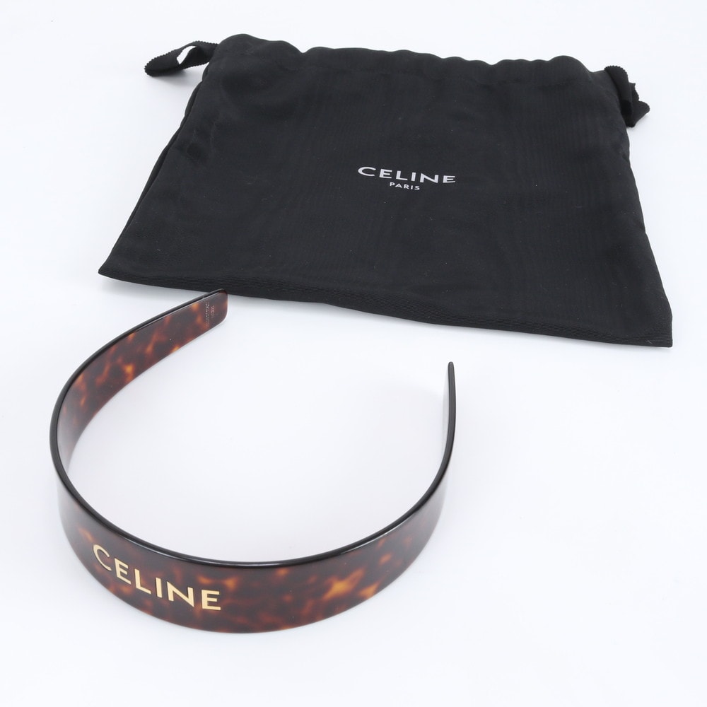 CELINE ダークハバナ カチューシャ B (目立った傷や汚れなし)】□極美品 セリーヌ ハバナ ブロンド ロゴ