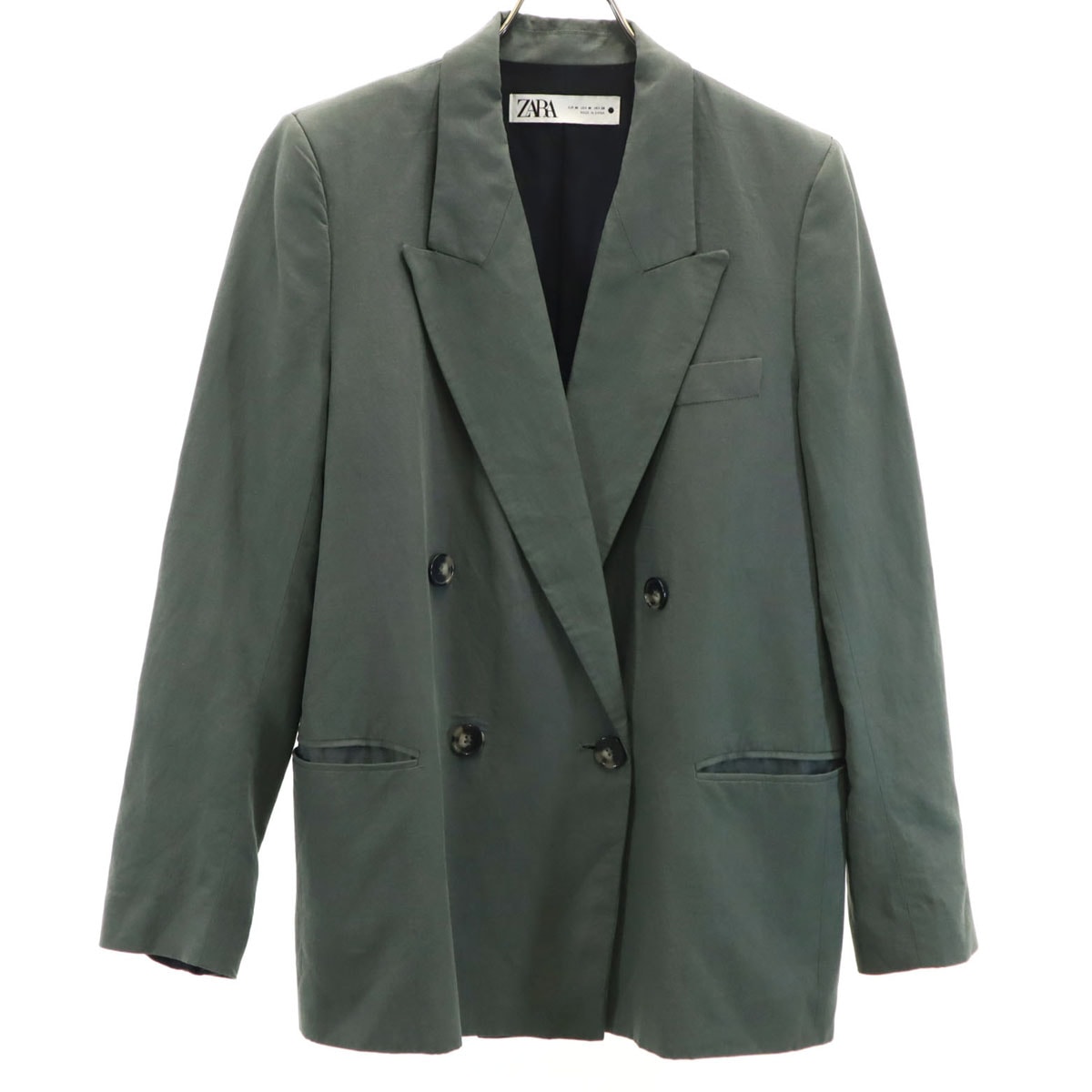 ZARA ザラ リネンブレンド テーラードジャケット M グリーン系