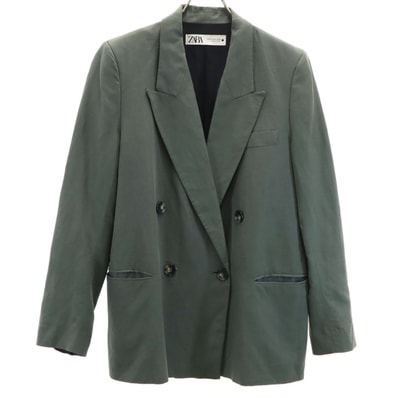 ZARA ザラ リネンブレンド テーラードジャケット M グリーン系