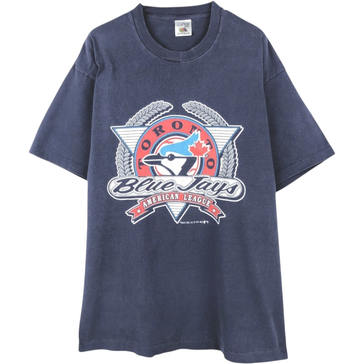 古着 90年代 フルーツオブザルーム FRUIT OF THE LOOM MLB TORONTO BLUE JAYS トロントブルージェイズ ロゴプリントTシャツ カナダ製 メンズXL相当 ヴィンテージ/eaa658185