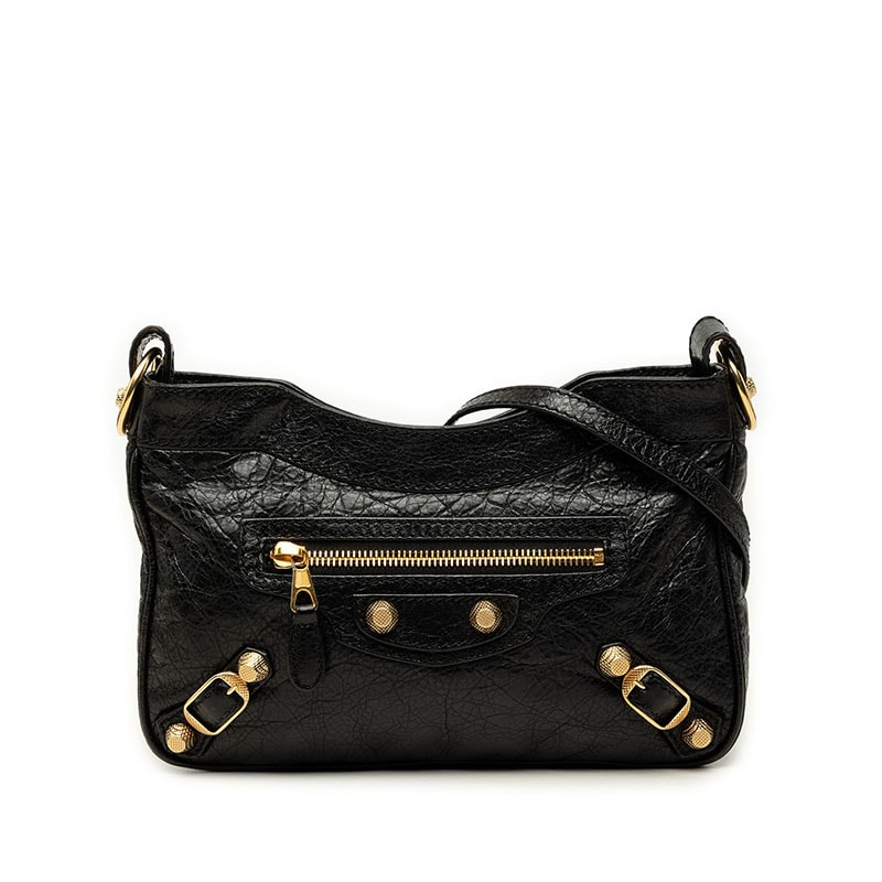 バレンシアガ ジャイアントヒップ 斜め掛け ショルダーバッグ 237203 ブラック レザー レディース BALENCIAGA 中古