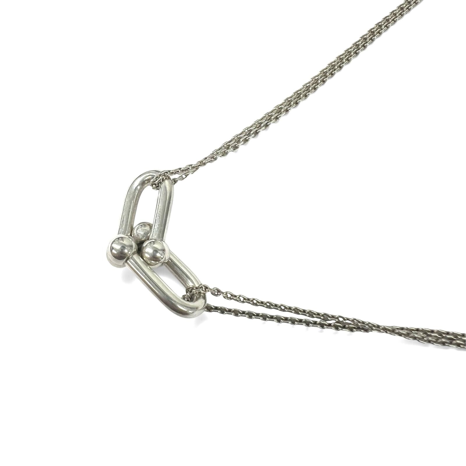 TIFFANY 美品 ティファニー ハードウェア ラージ ダブルリンク ペンダント ネックレス シルバー SV925 箱・ケース付属 チョーカー ABランク 中古 鑑定済 ティファニーアクセ