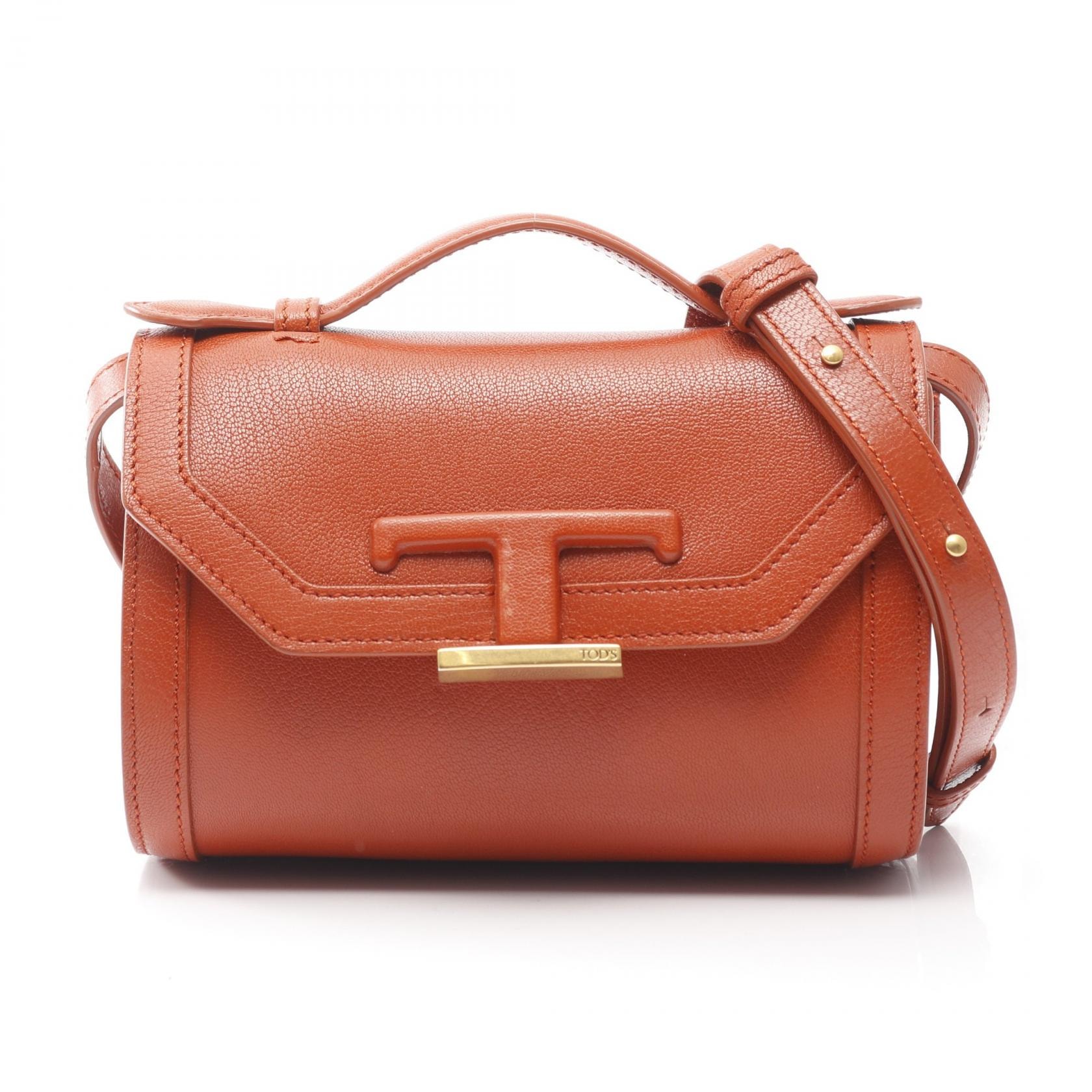 トッズ TOD'S Tタイムレス マイクロ ハンドバッグ バッグ レザー レディース ブラウン系 【中古】