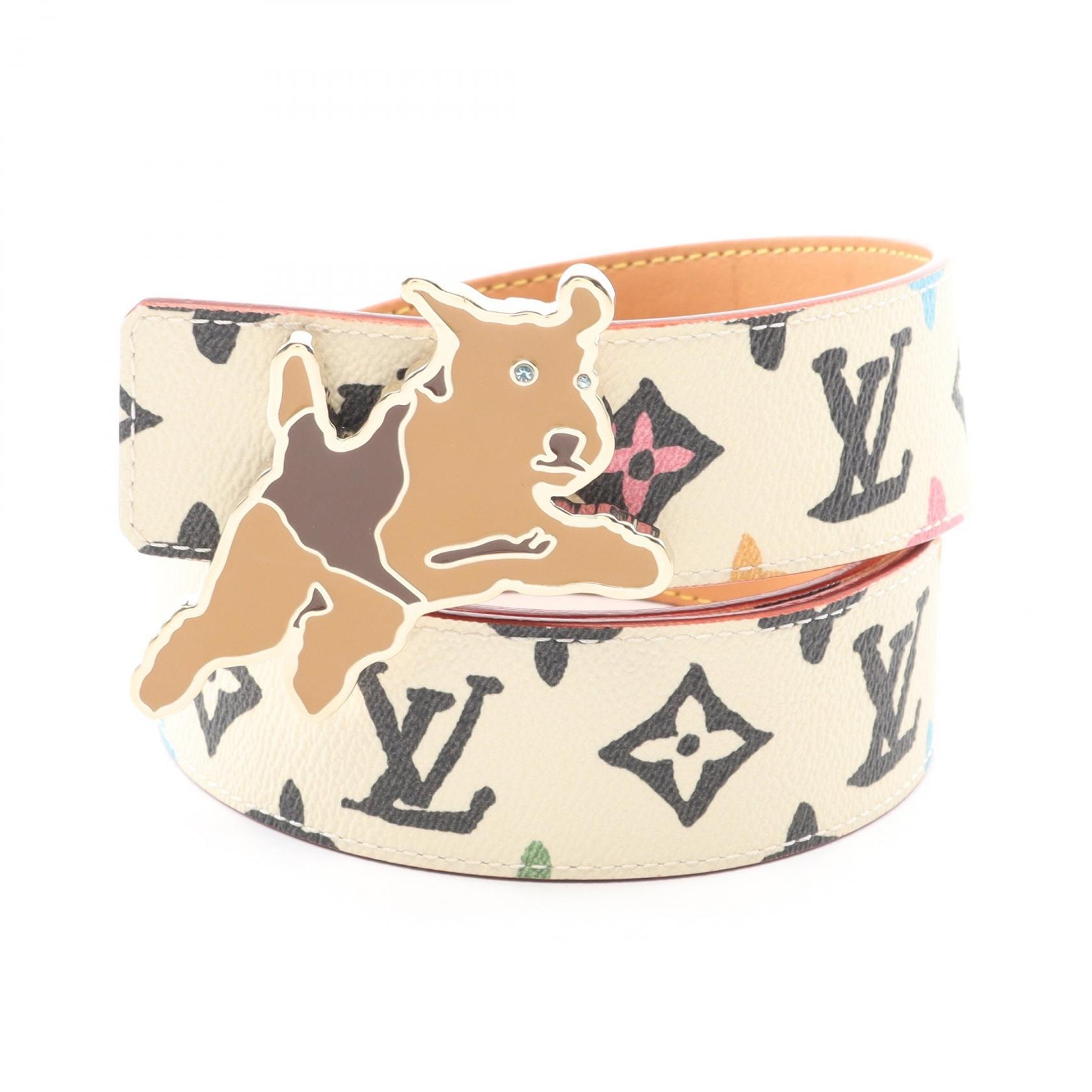 ルイ・ヴィトン LOUIS VUITTON LVモノグラム クラギー 40MM ベルト 衣料品 レザー PVCコーティングキャンバス レディース ホワイト系 / マルチカラー M8650 【中古】