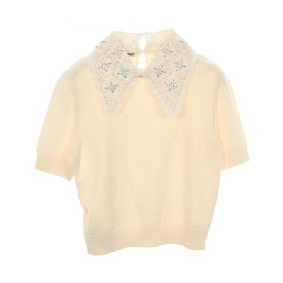 ミュウ ミュウ Miu Miu ビジュー 半袖 ニット 衣料品 トップス ウール レディース ホワイト系 【中古】