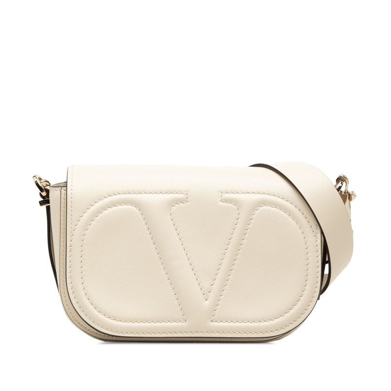 ヴァレンティノ ガラヴァーニ Vロゴ ウォーク 斜め掛け ショルダーバッグ アイボリー レザー レディース VALENTINO 【中古】