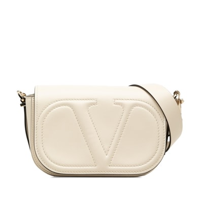 ヴァレンティノ ガラヴァーニ Vロゴ ウォーク 斜め掛け ショルダーバッグ アイボリー レザー レディース VALENTINO 【中古】