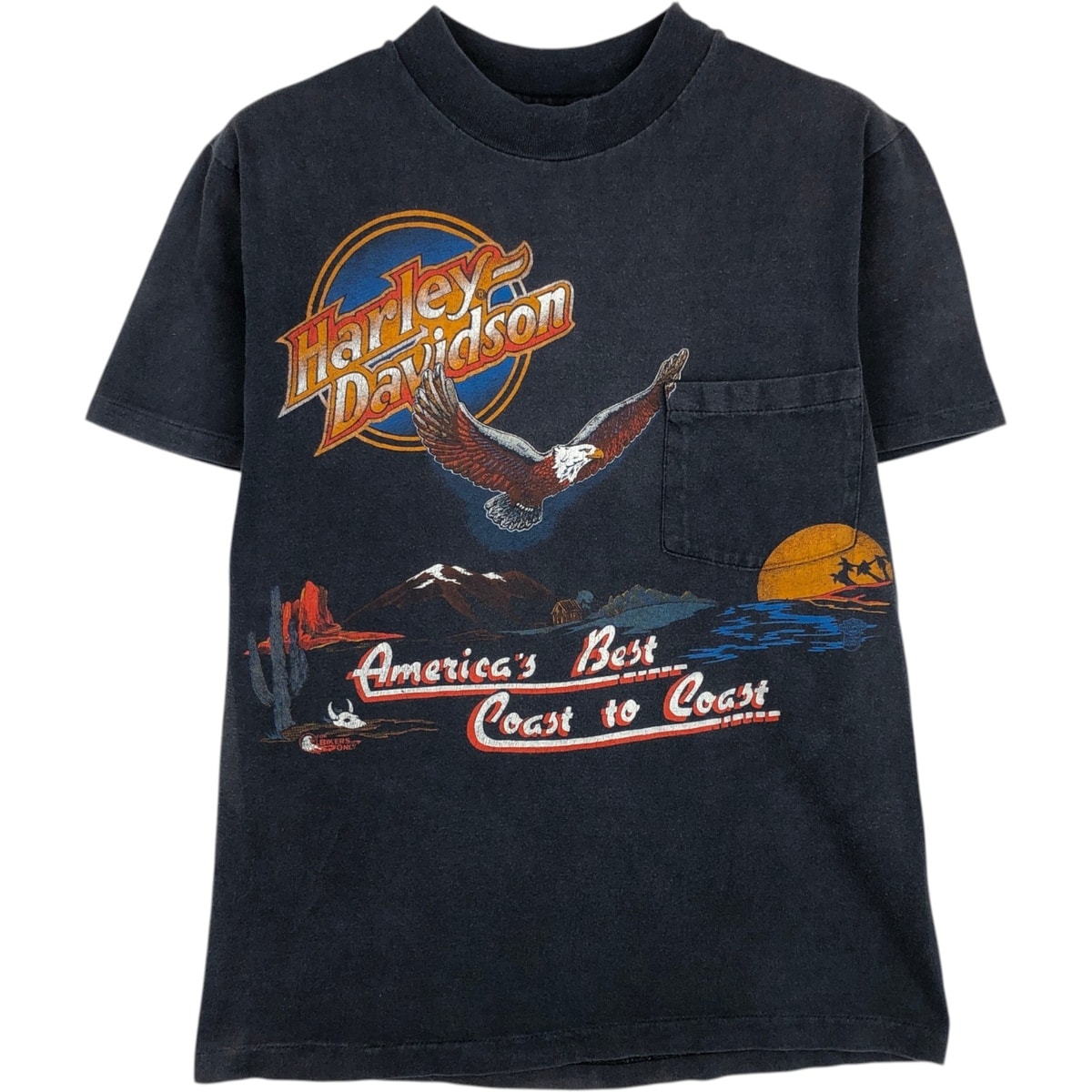 古着 80年代 ヘインズ Hanes BEEFY-T 青タグ 鷲柄 イーグル柄 Harley-Davidson ハーレーダビッドソン モーターサイクル バイクTシャツ USA製 メンズS相当 ヴィンテージ/eaa633991