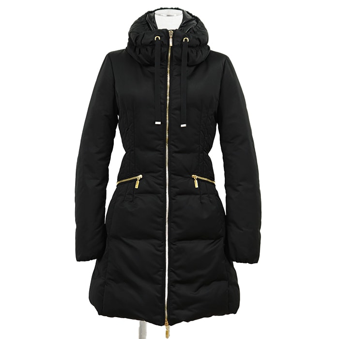 MONCLER モンクレール NIMES ニーム ダウンジャケット サイズ 0 レディース フード取り外し可能 ロゴ ジッパー ロング コート アウター ブラック 黒 ハンガリー製