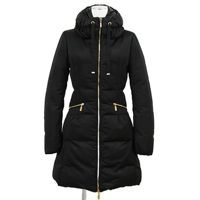 MONCLER モンクレール NIMES ニーム ダウンジャケット サイズ 0 レディース フード取り外し可能 ロゴ ジッパー ロング コート アウター ブラック 黒 ハンガリー製