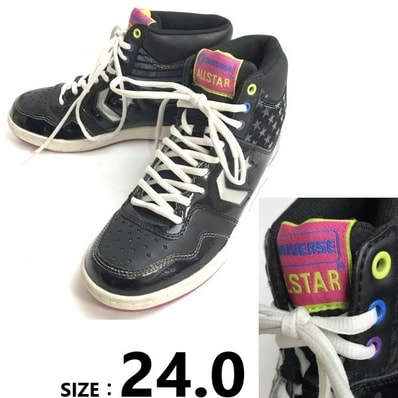 コンバース/CONVERSE★キラキラ/カラフルシューホール/ハイカットスニーカー【24.0/黒/black/星柄】sneakers/Shoes/trainers◆sA-120