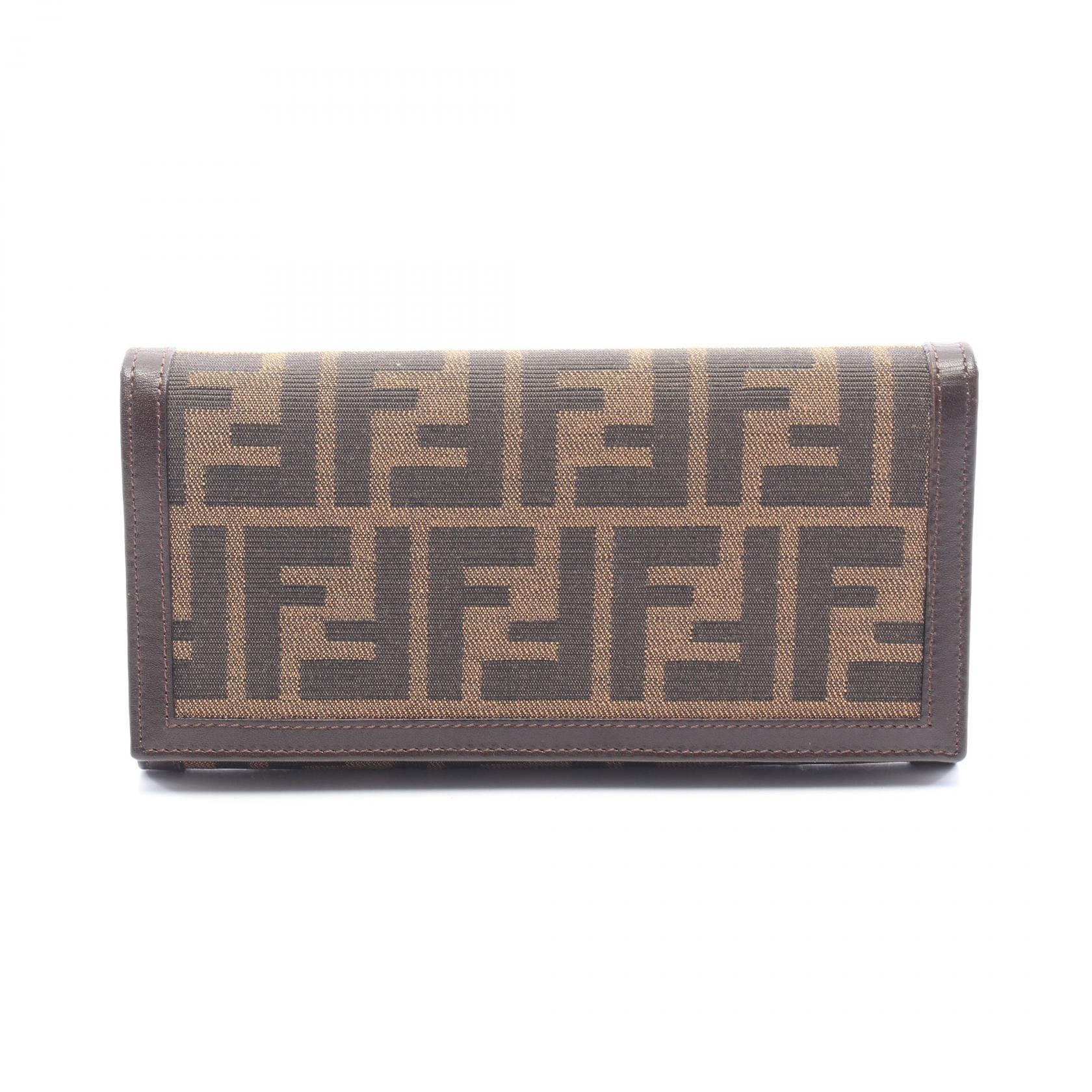 フェンディ FENDI ズッカ 二つ折り長財布 財布 キャンバス レザー レディース ブラウン系 2289・30851 【中古】