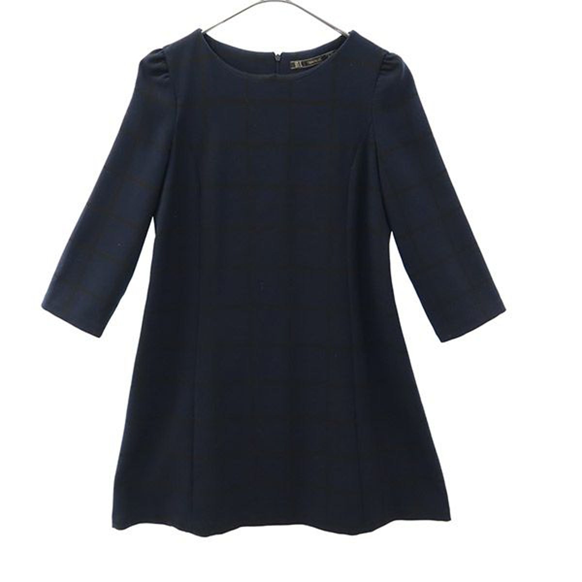 ZARA TRAFALUC ザラトラファ 格子柄 長袖 ワンピース M ネイビー