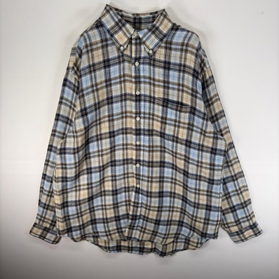 古着 ブルックスブラザーズ Brooks Brothers 長袖シャツ ボタンダウン 胸ポケット リネンシャツ 346 L 水色系 チェック メンズ