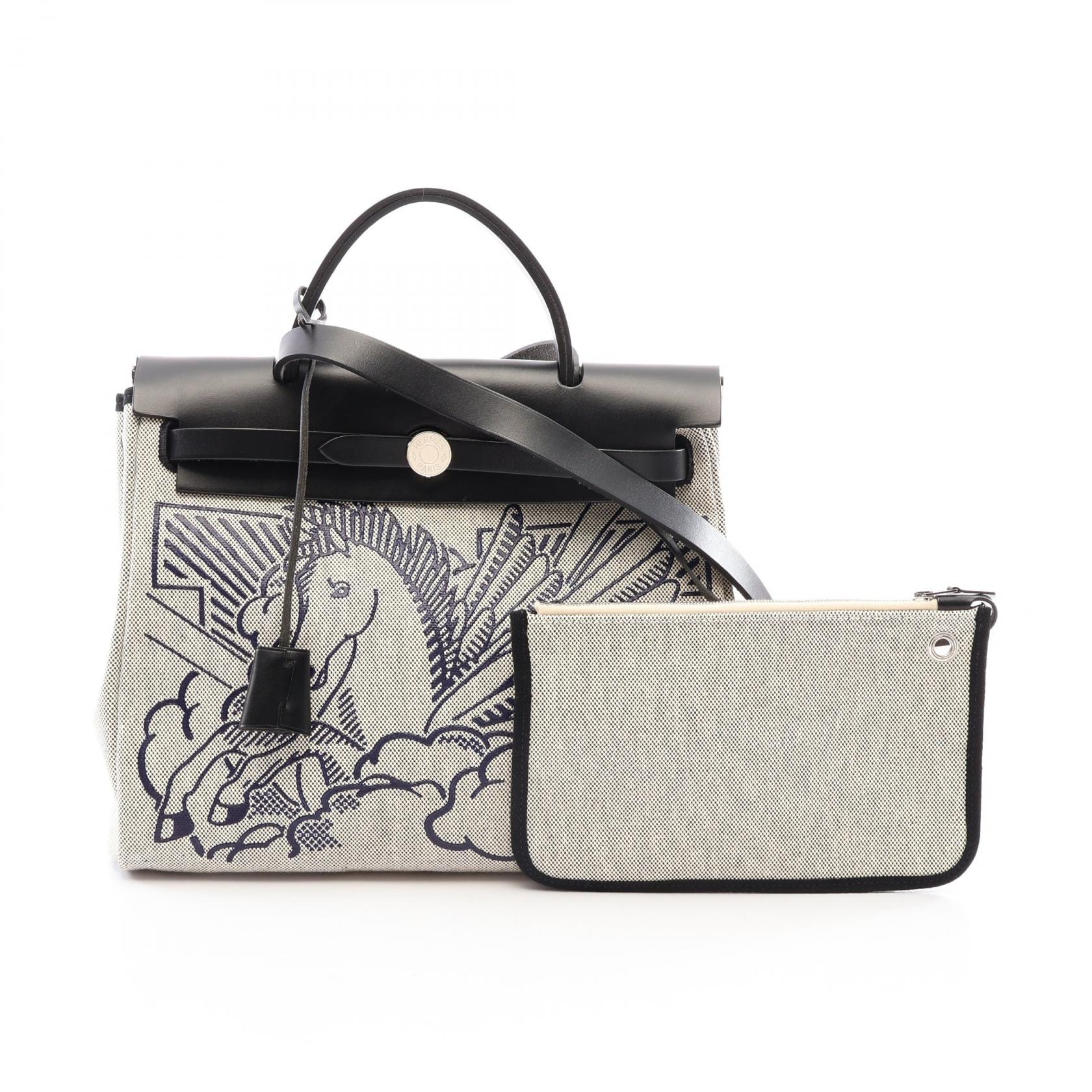 エルメス HERMES エールバッグジップPM ペガサスポップ エクリュ ブルーインディ 2WAY ハンドバッグ バッグ トワルアッシュ / ヴァッシュハンター トワルアッシュ Z刻印(2021年製造) レディース グレー系 / ブラック系